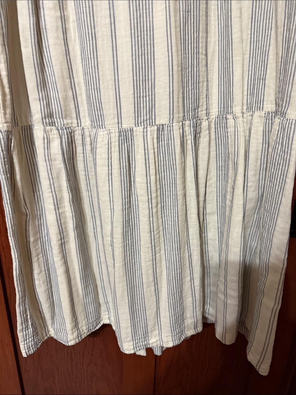 Pact Cream and Blue Striped Tiered Maxi Dress - Picture 6 of 7